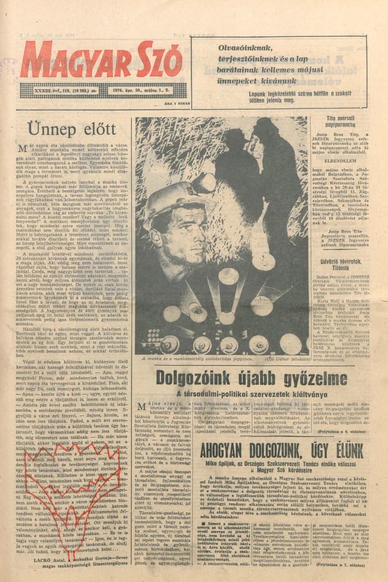 Magyar Szó, 33. évf. 1976. április 30. – május 2. 119. sz. 1–32. oldal