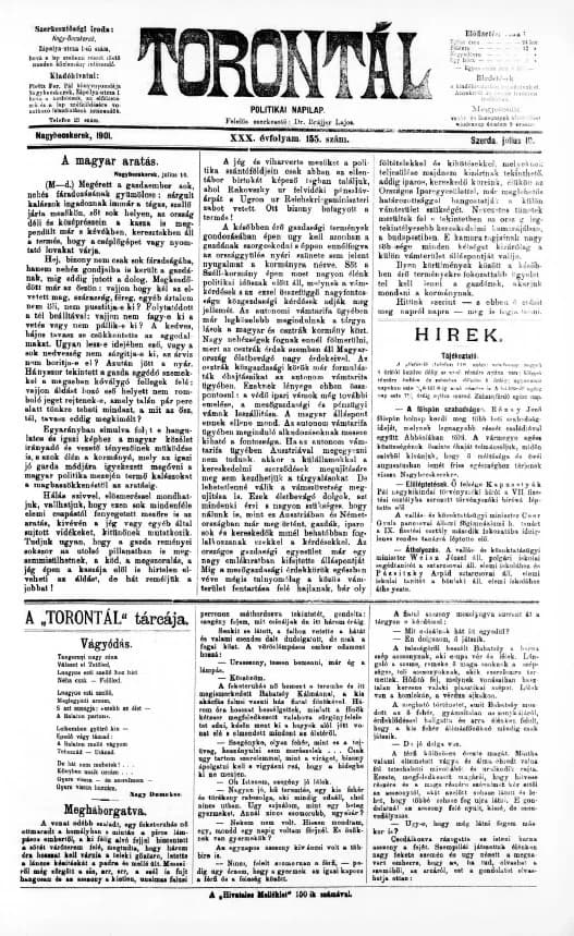 Torontál, 30. évf. 1901. július 10. 155. sz.