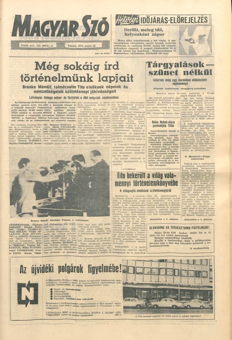 Magyar Szó, 29. évf. 1972. május 26. 143. sz. 1–14. oldal
