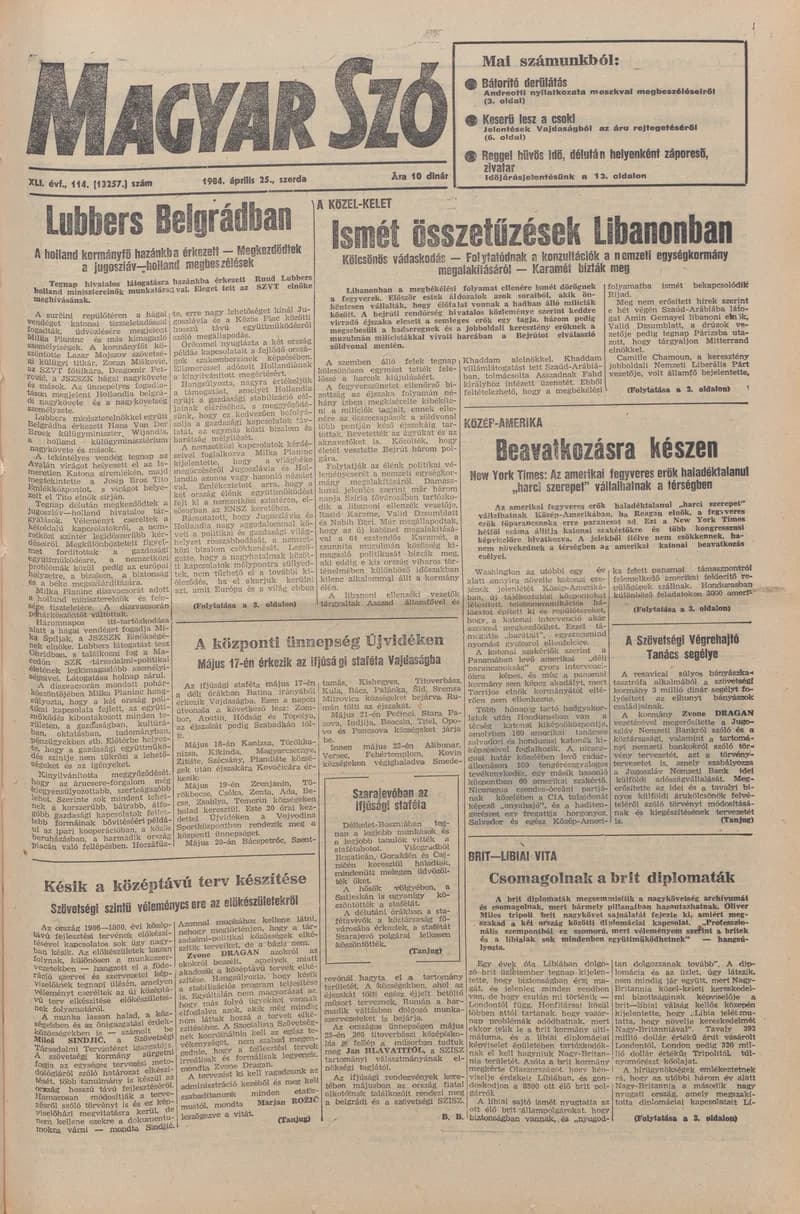 Magyar Szó, 41. évf. 1984. április 25. 114. sz. 1–24. oldal