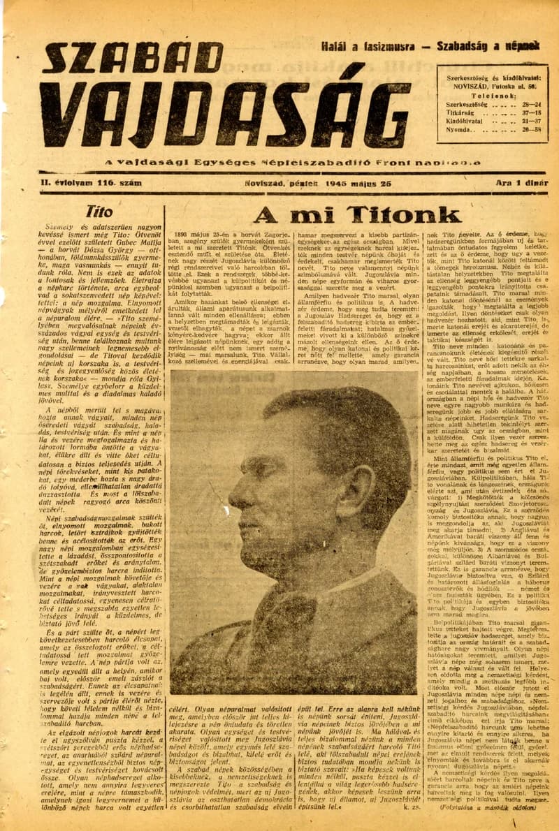 Szabad Vajdaság, 2. évf. 1945. május 25. 116. sz.