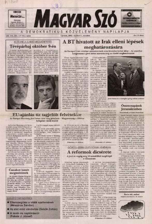 Magyar Szó, 59. évf. 2002. október 5. 235. sz. 1–16. oldal