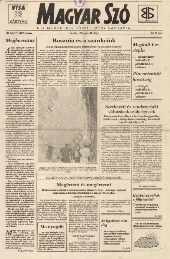 Magyar Szó, 52. évf. 1995. május 23. 117. sz. 1–16. oldal