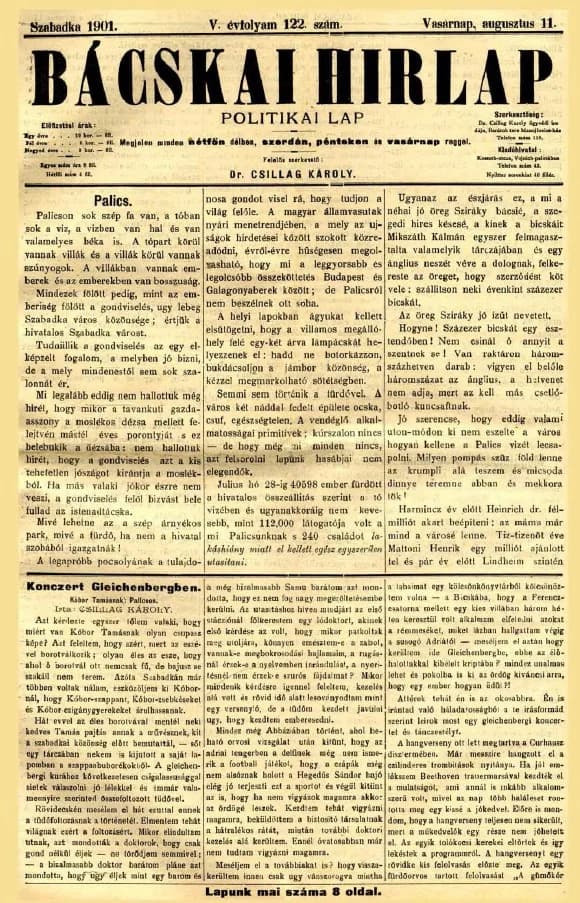 Bácskai Hirlap, 5. évf. 1901. augusztus 11. 122. sz.