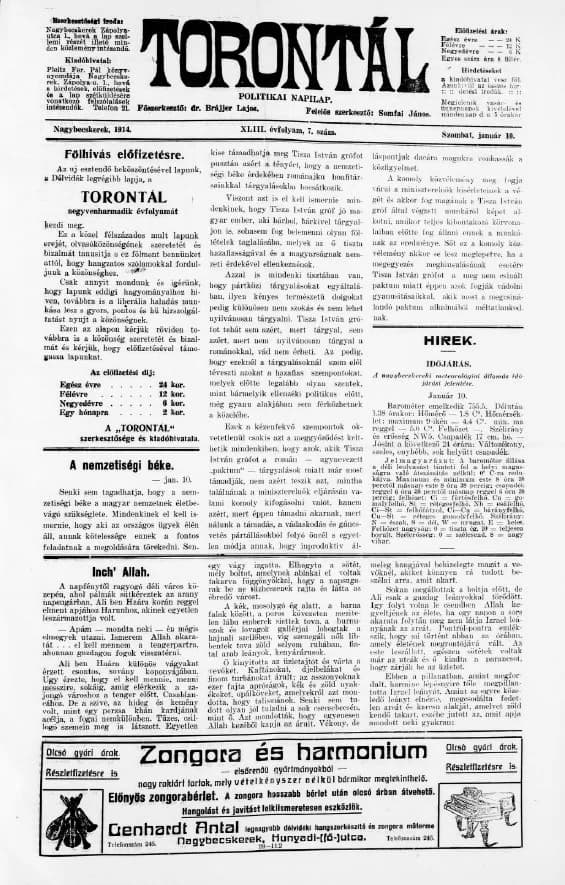Torontál, 43. évf. 1914. január 10. 7. sz.