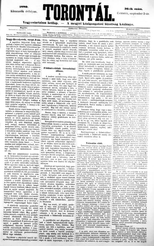 Torontál, 9. évf. 1880. szeptember 2. 36. sz.