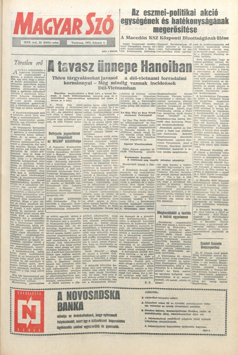 Magyar Szó, 30. évf. 1973. február 4. 33. sz. 1–28. oldal