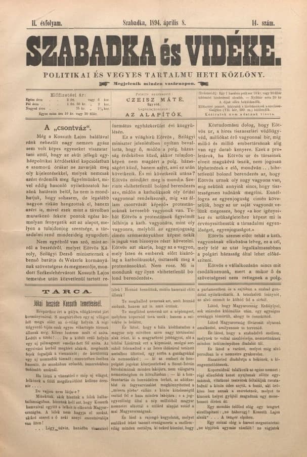 Szabadka és vidéke II, 2. évf. 1894. április 8. 14. sz.