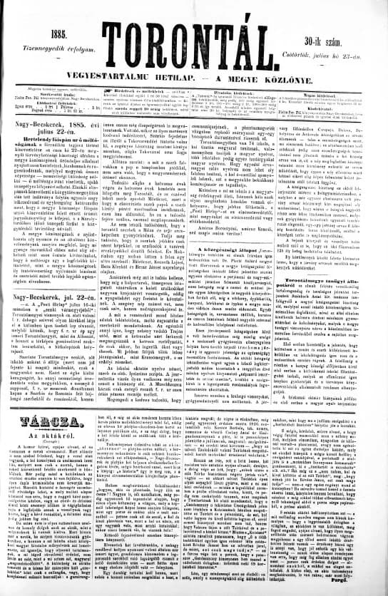Torontál, 14. évf. 1885. július 23. 30. sz.