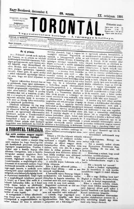 Torontál, 20. évf. 1891. december 6. 49. sz.