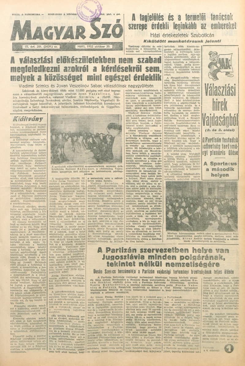 Magyar Szó, 9. évf. 1952. október 20. 251. sz. 1–6. oldal