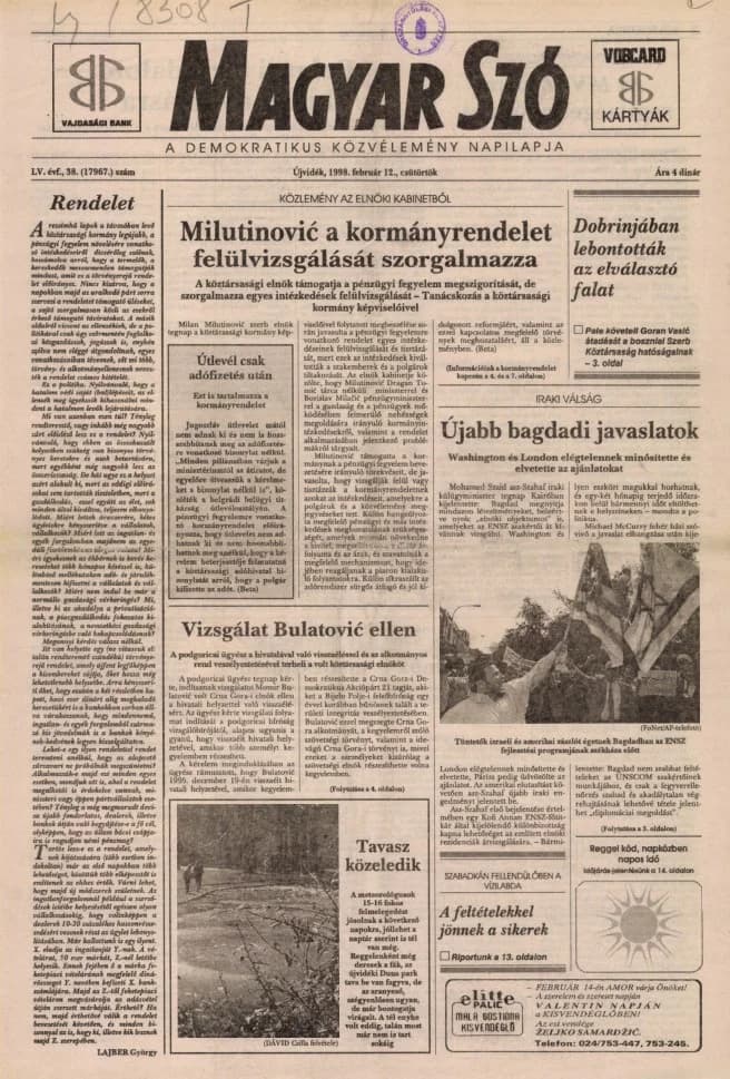 Magyar Szó, 55. évf. 1998. február 12. 38. sz. 1–16. oldal