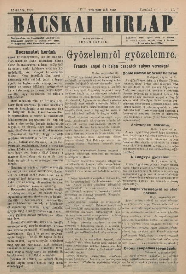 Bácskai Hirlap, 18. évf. 1914. augusztus 29. 195. sz.