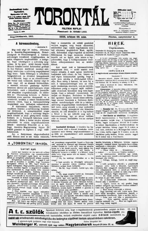 Torontál, 39. évf. 1910. szeptember 2. 199. sz.