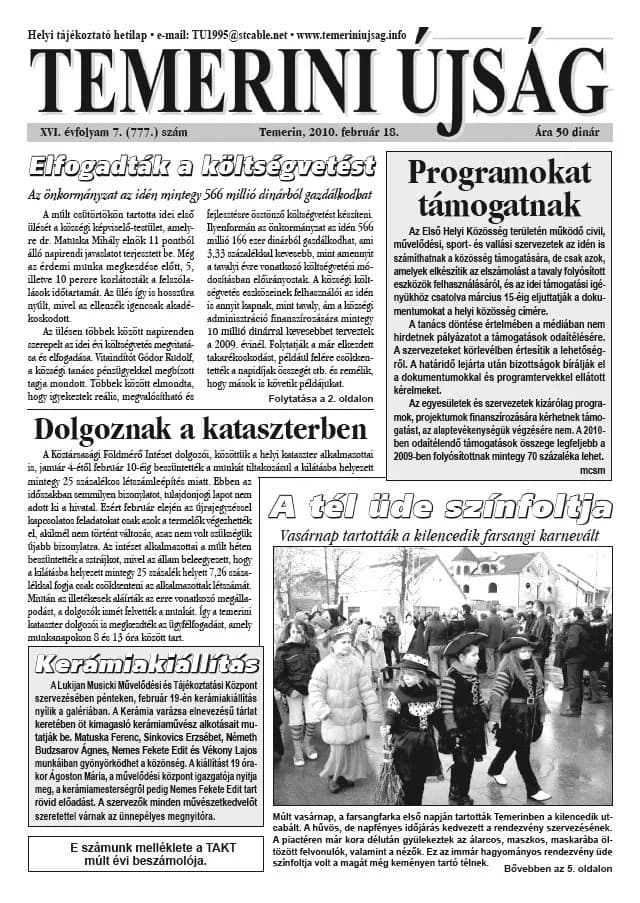Temerini Újság, 16. évf. 2010. február 18. 7. sz.