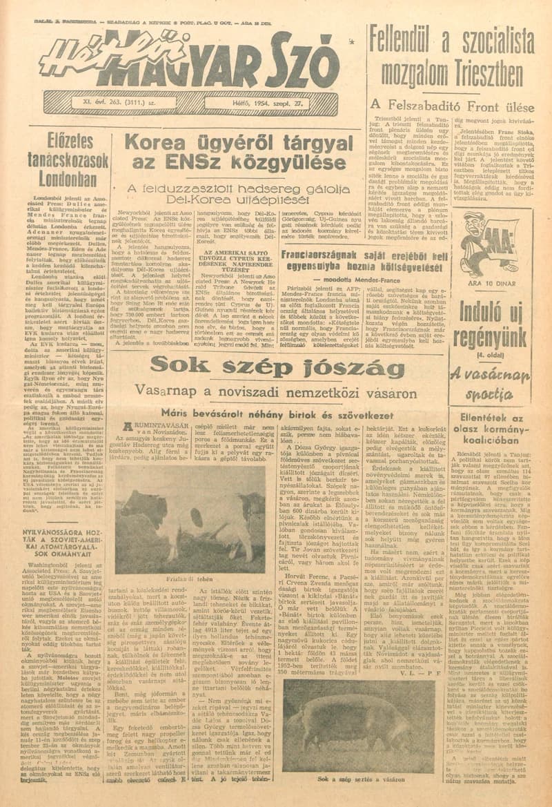 Magyar Szó, 11. évf. 1954. szeptember 27. 263. sz. 1–6. oldal
