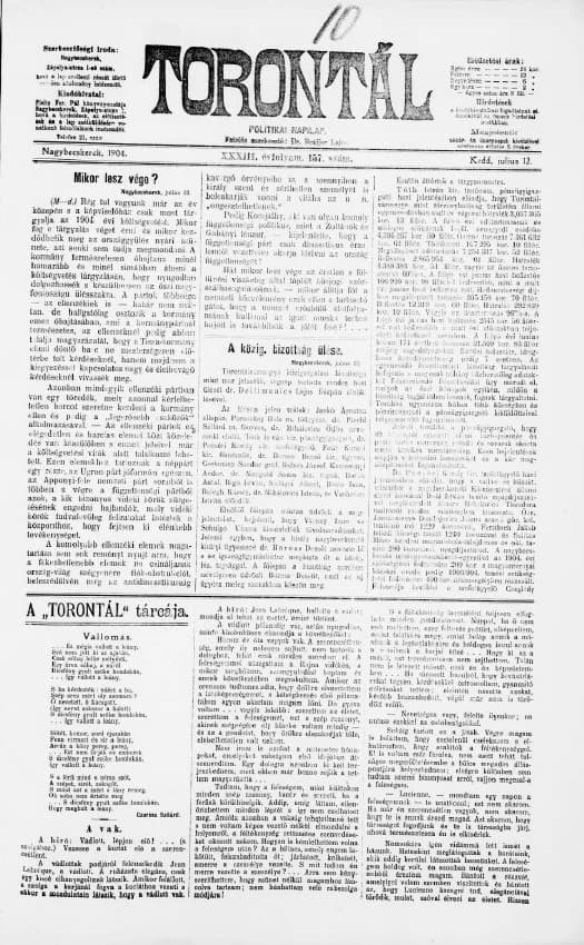 Torontál, 33. évf. 1904. július 12. 157. sz.