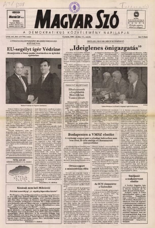 Magyar Szó, 57. évf. 2000. október 11. 241. sz. 1–16. oldal