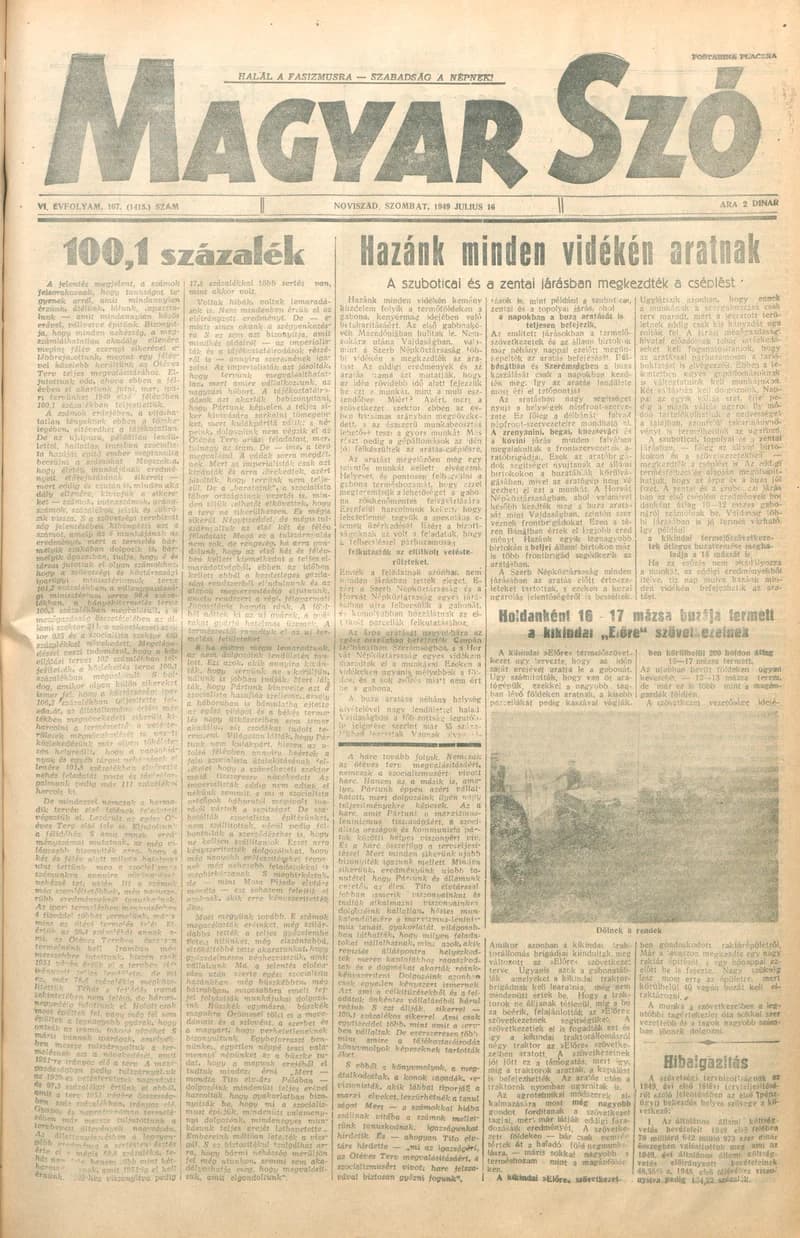 Magyar Szó, 6. évf. 1949. július 16. 167. sz. 1–4. oldal