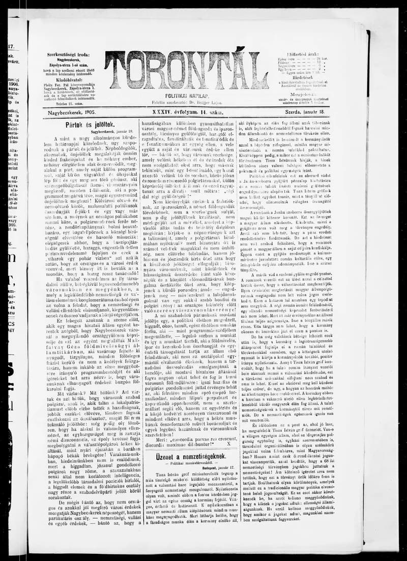 Torontál, 34. évf. 1905. január 18. 14. sz.