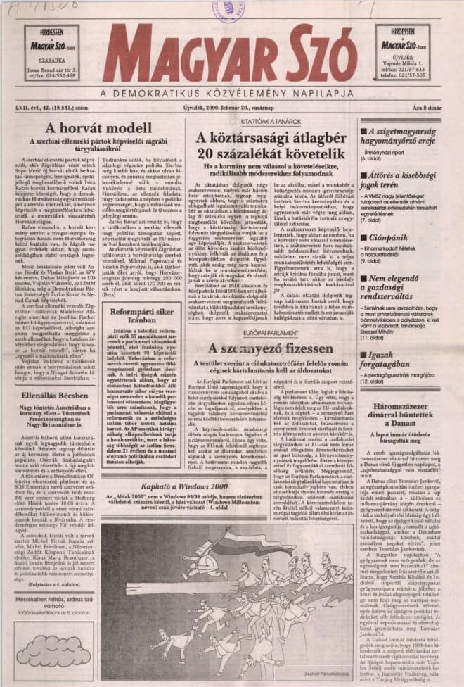 Magyar Szó, 57. évf. 2000. február 20. 42. sz. 1–24. oldal