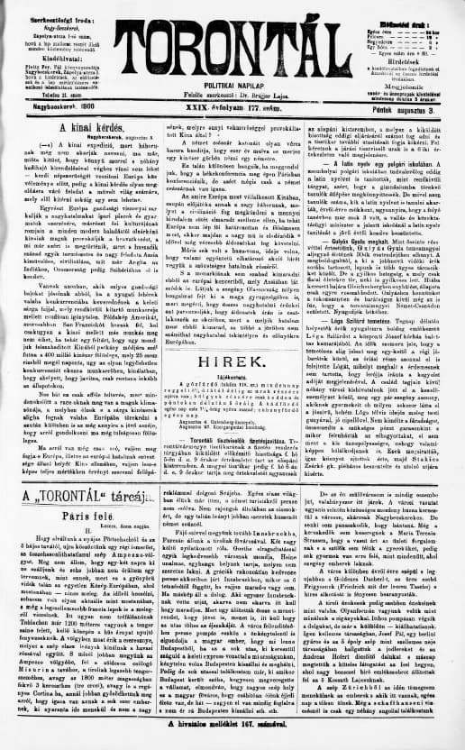 Torontál, 29. évf. 1900. augusztus 3. 177. sz.