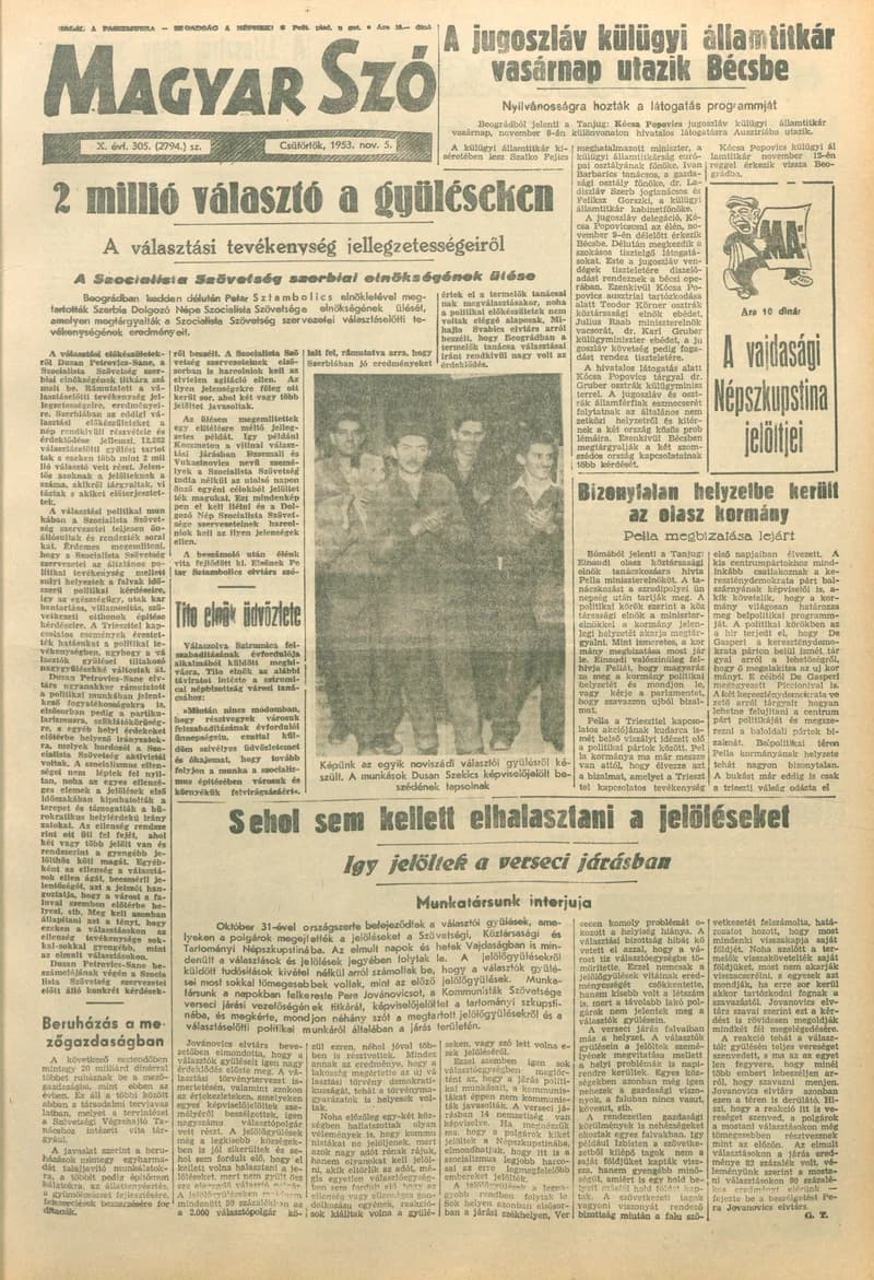 Magyar Szó, 10. évf. 1953. november 5. 305. sz. 1–10. oldal