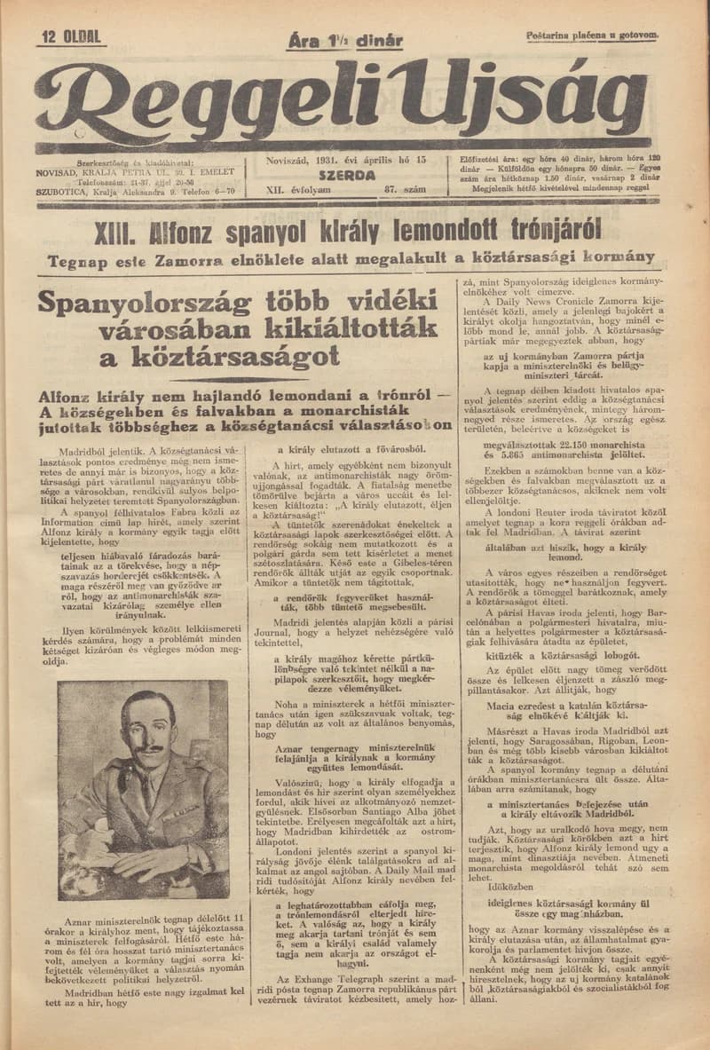 Reggeli Újság, 12. évf. 1931. április 15. 87. sz.