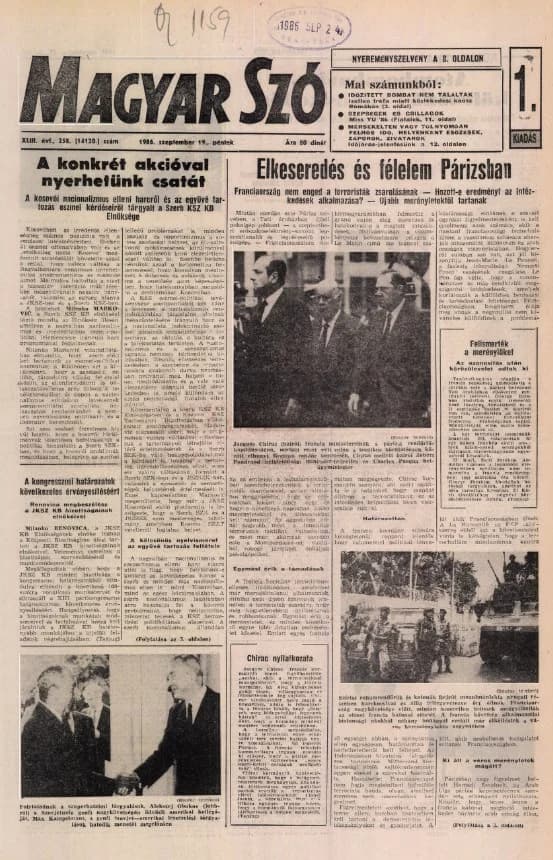 Magyar Szó, 43. évf. 1986. szeptember 19. 258. sz. 1–24. oldal