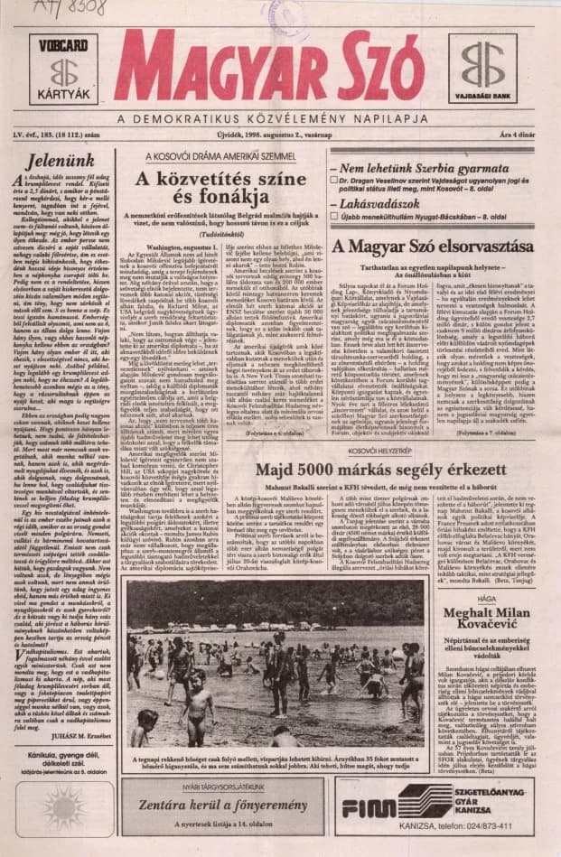 Magyar Szó, 55. évf. 1998. augusztus 2. 183. sz. 1–24. oldal