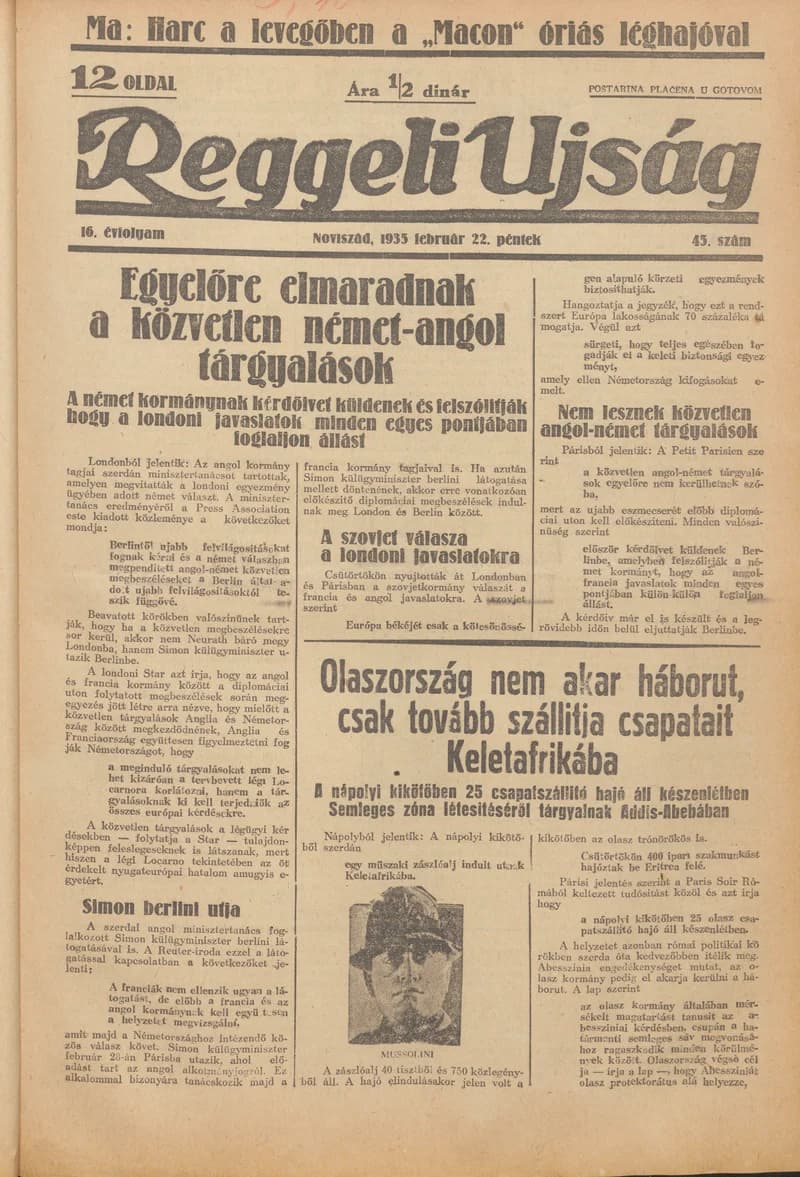 Reggeli Újság, 16. évf. 1935. február 22. 45. sz.