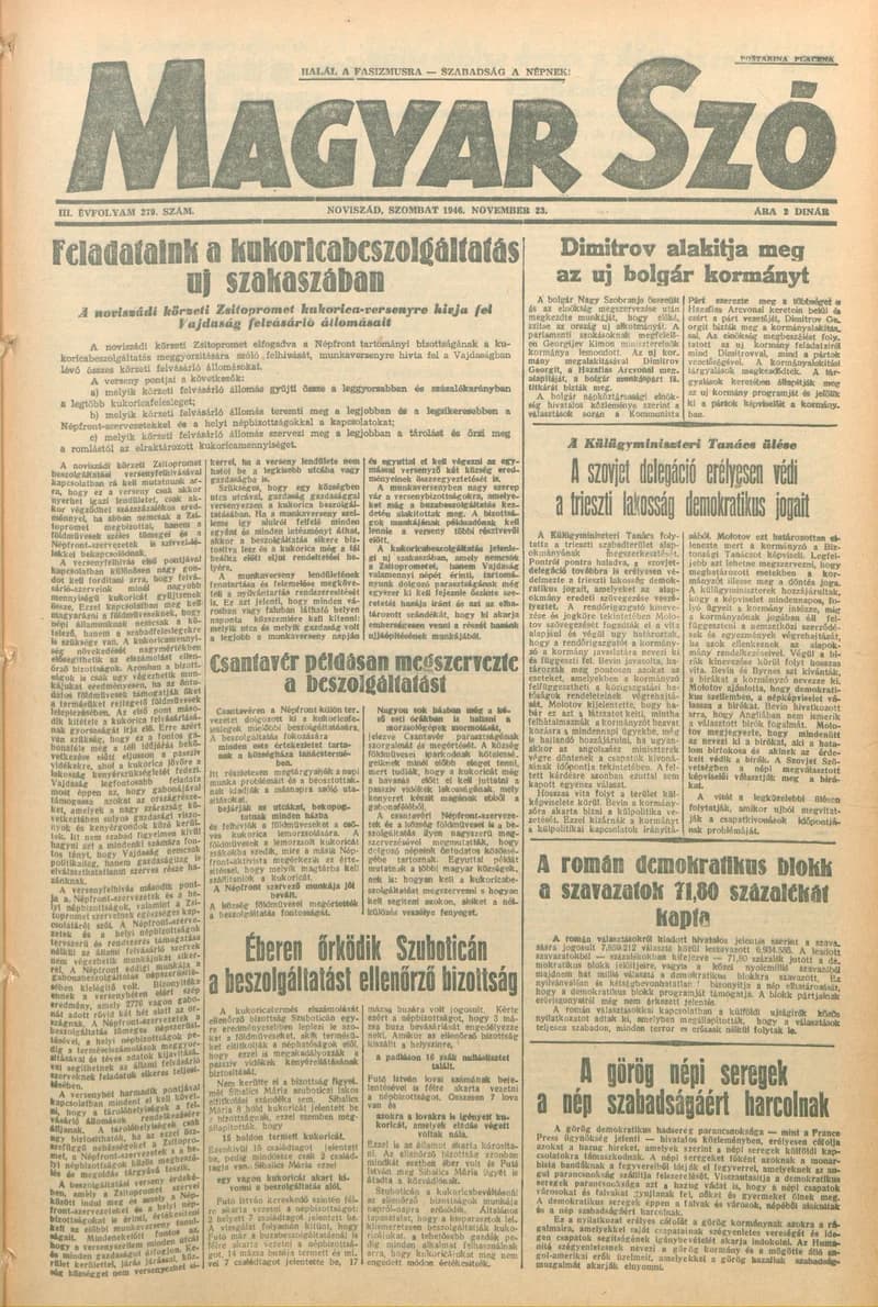 Magyar Szó, 3. évf. 1946. november 23. 279. sz. 1–6. oldal