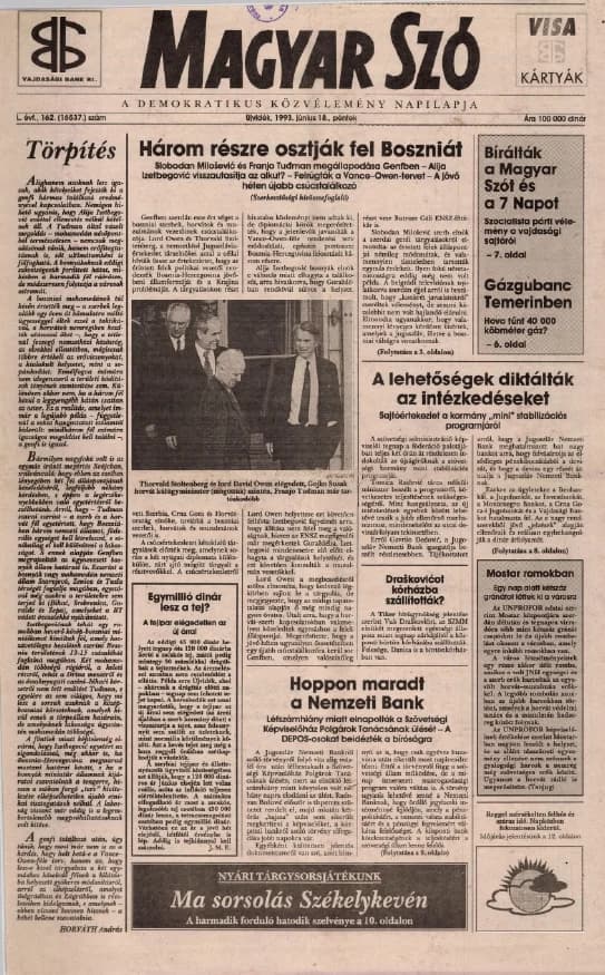 Magyar Szó, 50. évf. 1993. június 18. 162. sz. 1–16. oldal