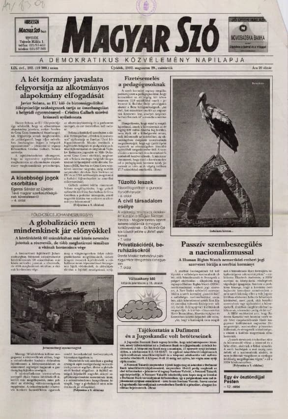 Magyar Szó, 59. évf. 2002. augusztus 29. 202. sz. 1–16. oldal