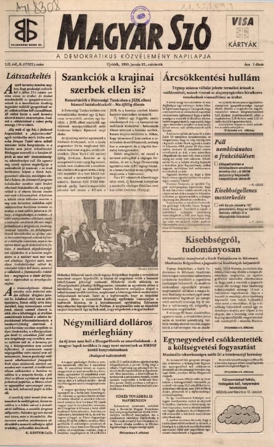 Magyar Szó, 52. évf. 1995. január 12. 8. sz. 1–12. oldal