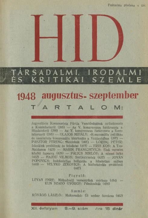 Híd, 12. évf. 1948. augusztus – szeptember. 8–9. sz. 385–464. oldal