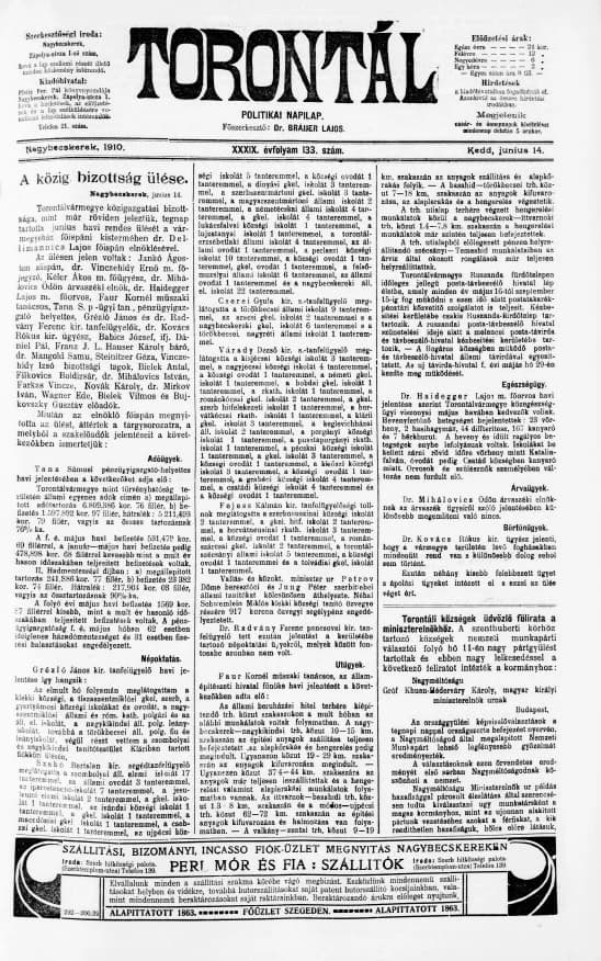 Torontál, 39. évf. 1910. június 14. 133. sz.