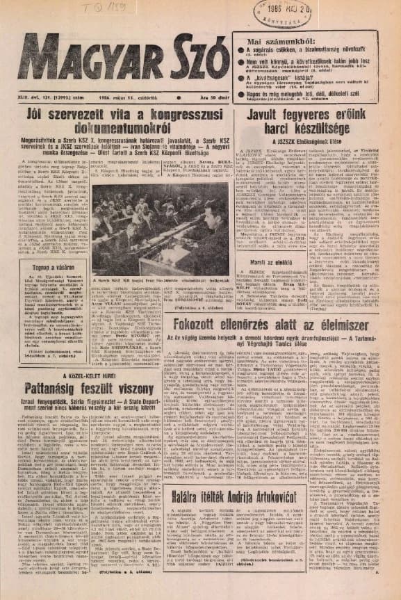 Magyar Szó, 43. évf. 1986. május 15. 131. sz. 1–28. oldal