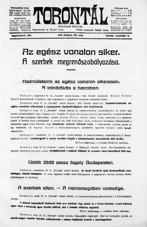Torontál, 43. évf. 1914. szeptember 12. 206. sz.