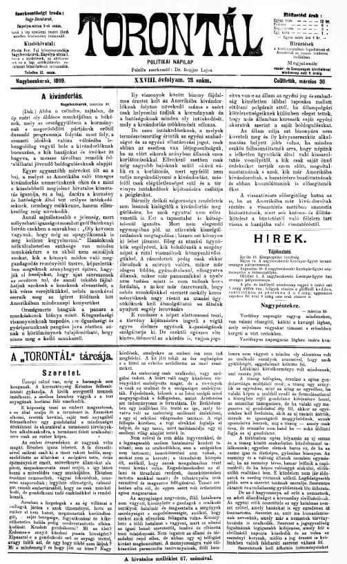 Torontál, 28. évf. 1899. március 30. 73. sz.