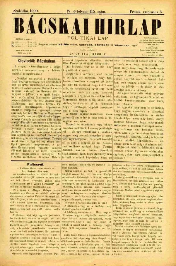 Bácskai Hirlap, 4. évf. 1900. augusztus 3. 115. sz.