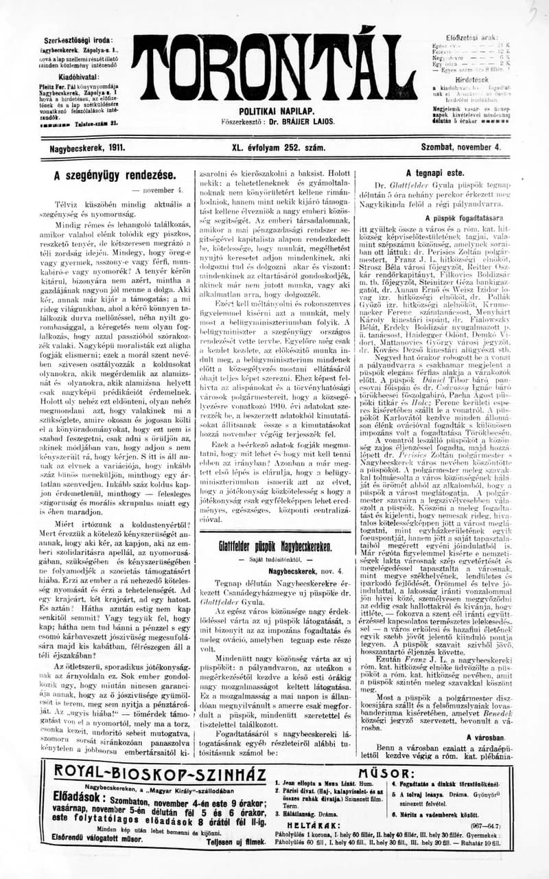 Torontál, 40. évf. 1911. november 4. 252. sz.