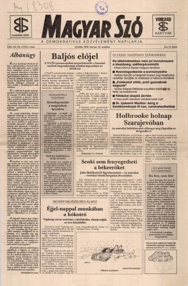 Magyar Szó, 53. évf. 1996. február 10. 34. sz. 1–16. oldal