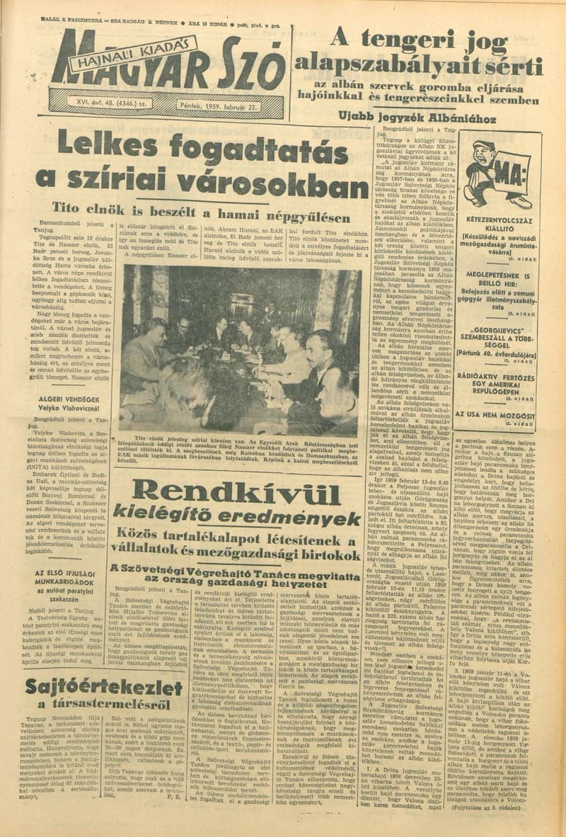 Magyar Szó, 16. évf. 1959. február 27. 48. sz. 1–20. oldal
