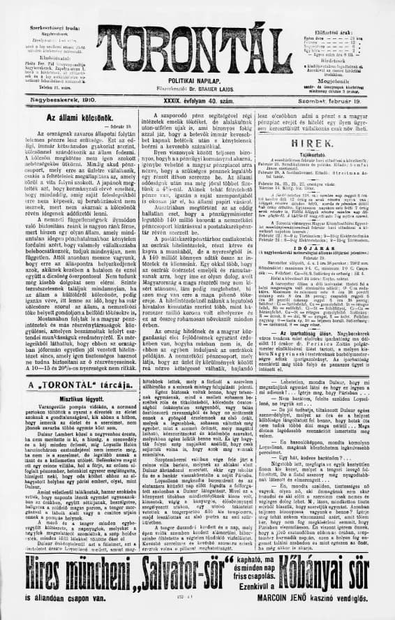 Torontál, 39. évf. 1910. február 19. 40. sz.
