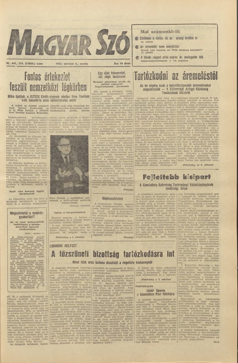 Magyar Szó, 40. évf. 1983. október 5. 274. sz.