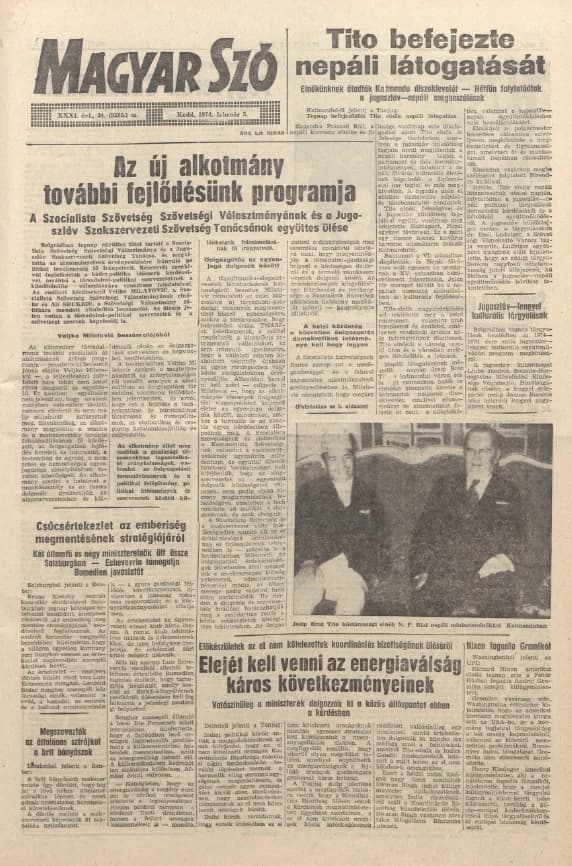Magyar Szó, 31. évf. 1974. február 5. 34. sz. 1–20. oldal
