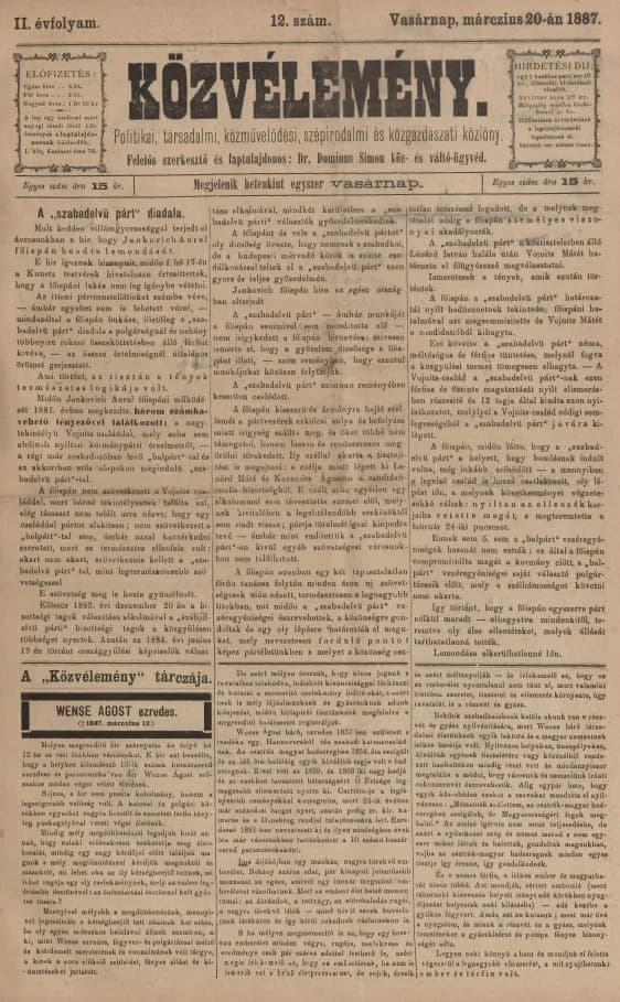 Közvélemény, 2. évf. 1887. március 20. 12. sz.