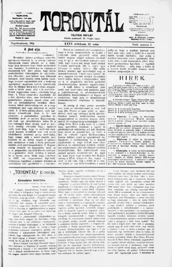 Torontál, 35. évf. 1906. március 5. 52. sz.