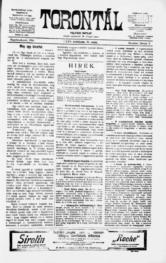 Torontál, 35. évf. 1906. február 3. 27. sz.